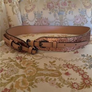 COACH LOGO LEATHER CROSSBODY PURSE STRAP/BELT PINK ROSE GOLD GLITTER